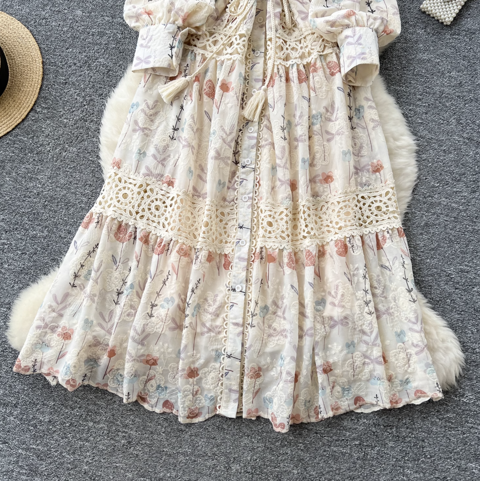 Fairy Floral Lace-up Shirt Dress