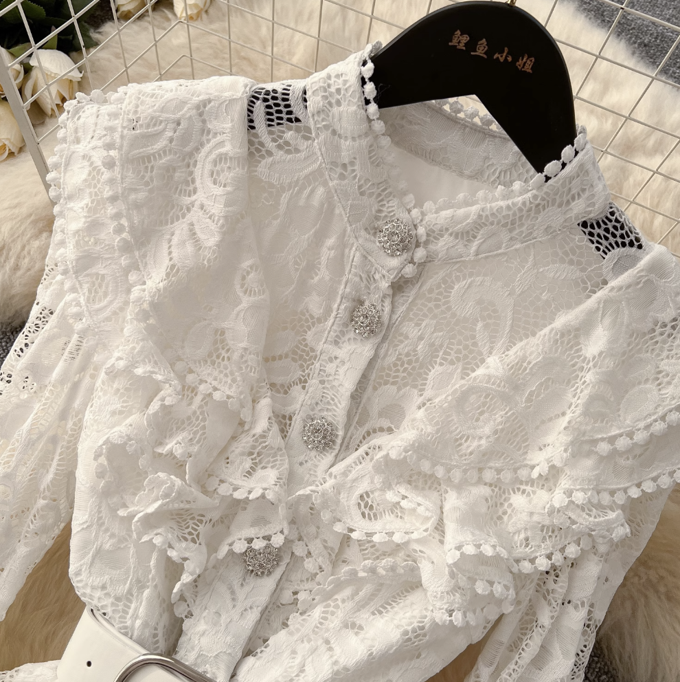 Premium Ruffled Embroidered Lace Shirt Dress