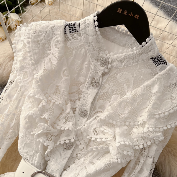 Premium Ruffled Embroidered Lace Shirt Dress