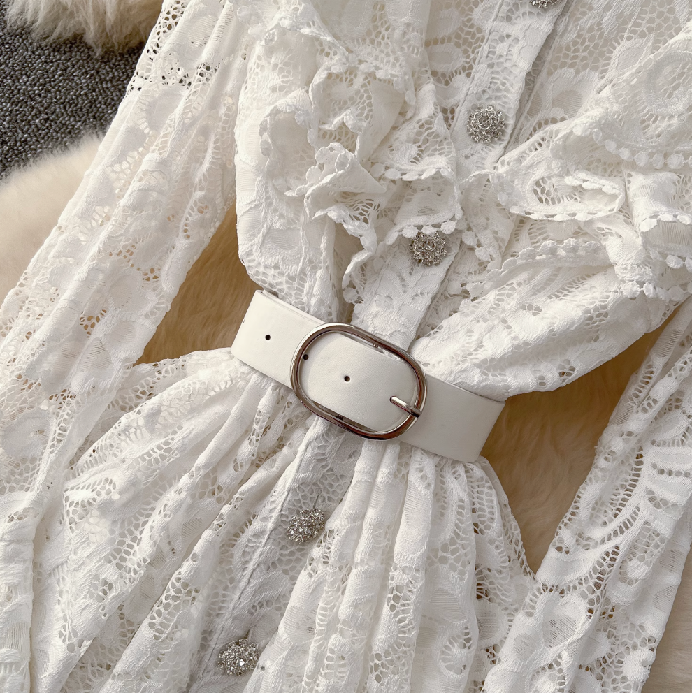 Premium Ruffled Embroidered Lace Shirt Dress