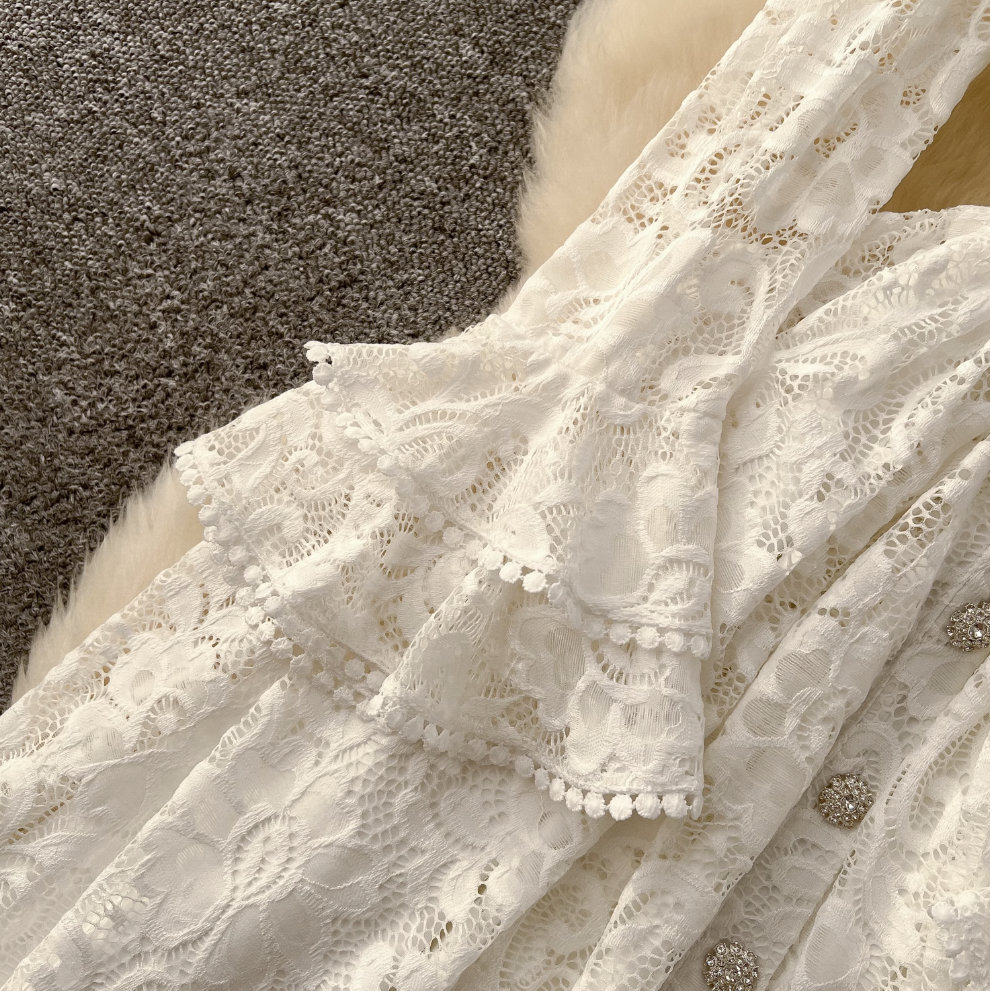 Premium Ruffled Embroidered Lace Shirt Dress