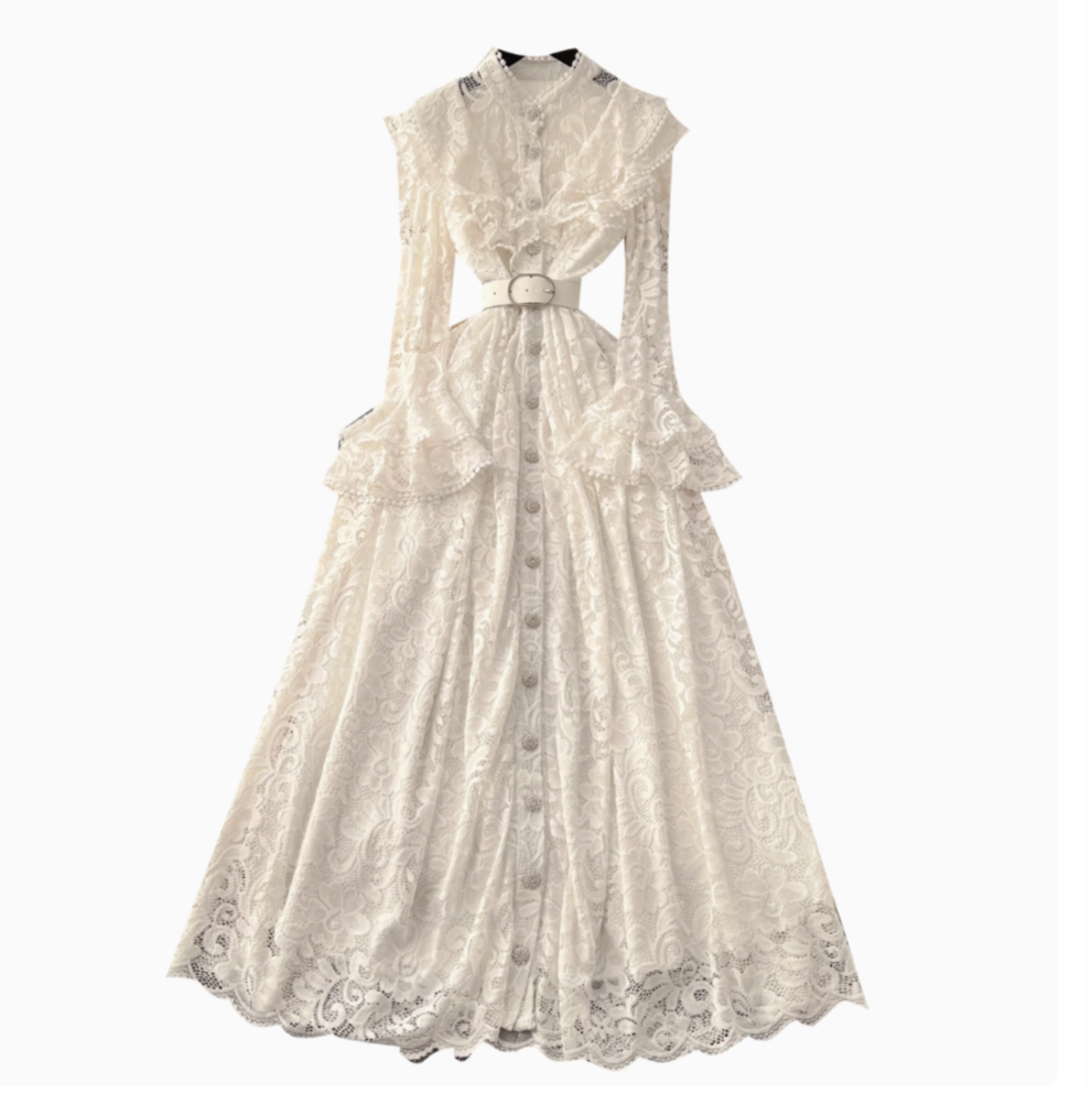 Premium Ruffled Embroidered Lace Shirt Dress