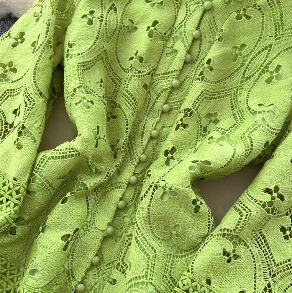 Hollowed Crochet Solid Color Lace Dress