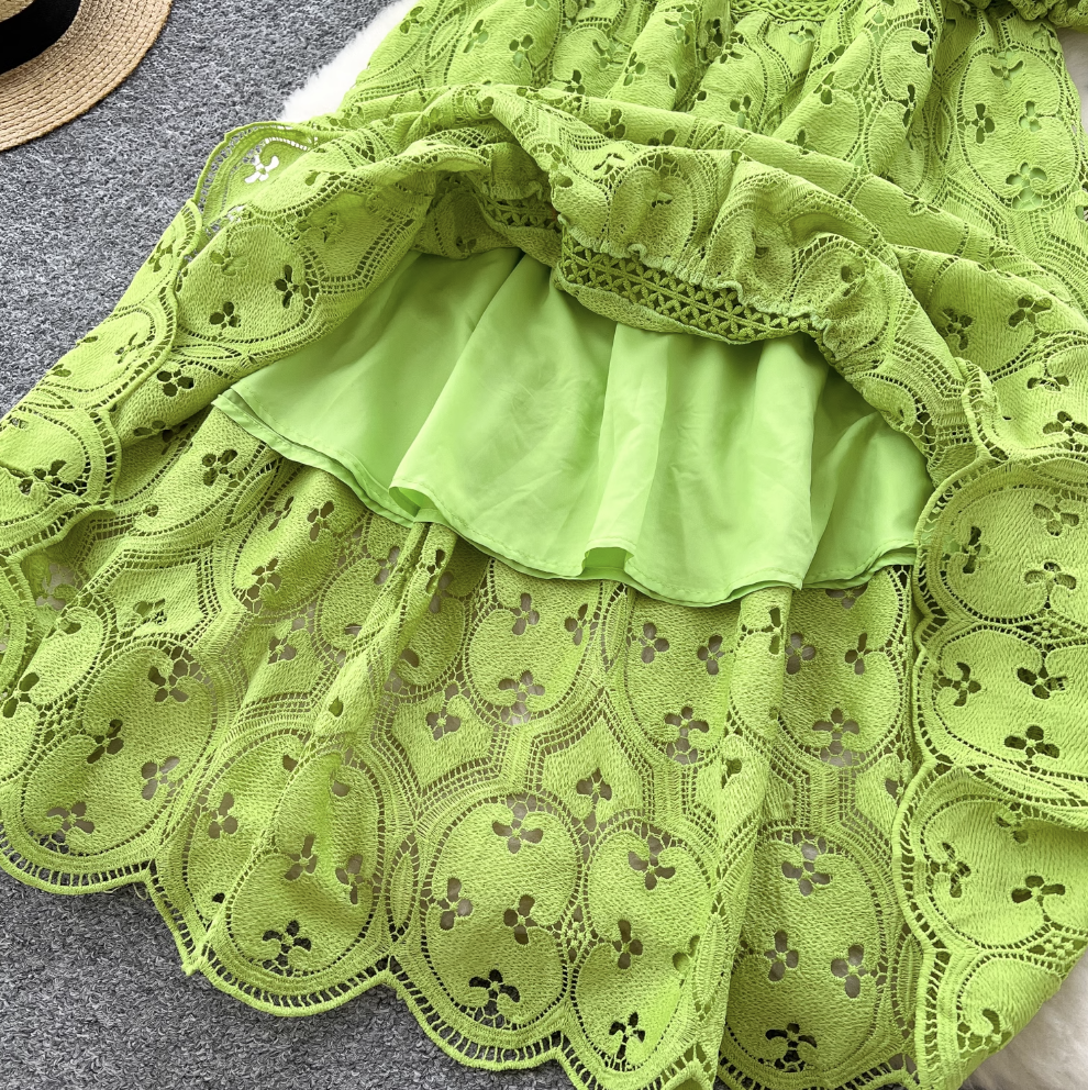 Hollowed Crochet Solid Color Lace Dress