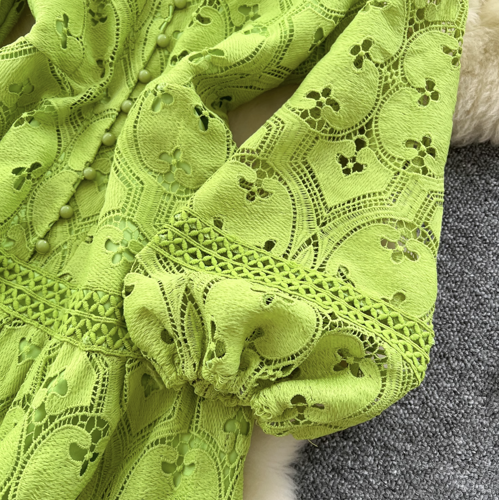 Hollowed Crochet Solid Color Lace Dress