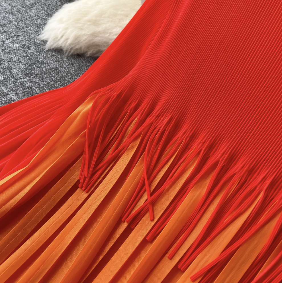 Triple Color Blocking Fringed Dress