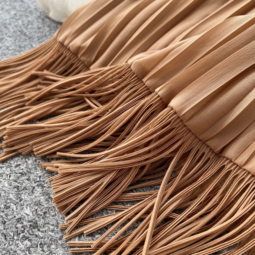 Triple Color Blocking Fringed Dress
