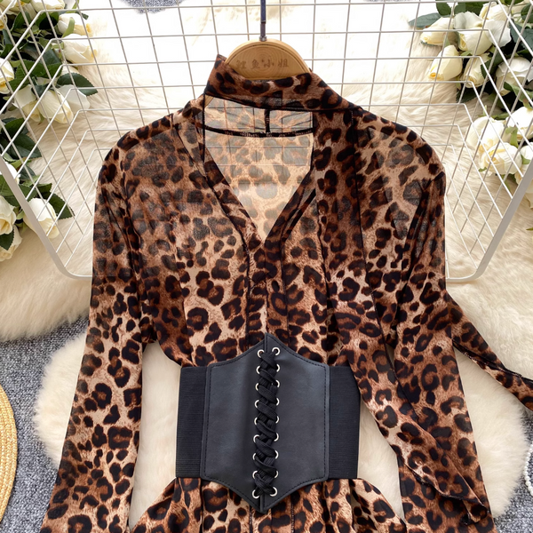 Leopard Printed Chiffon Dress with Girdle