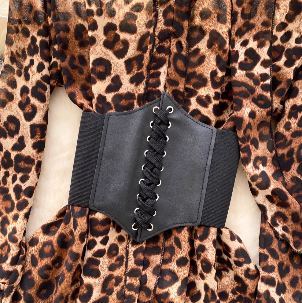 Leopard Printed Chiffon Dress with Girdle