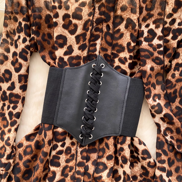 Leopard Printed Chiffon Dress with Girdle