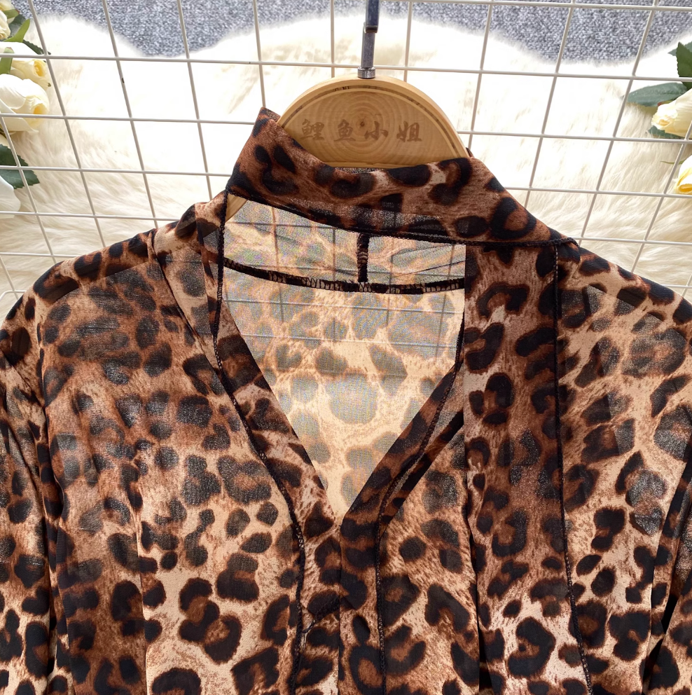 Leopard Printed Chiffon Dress with Girdle