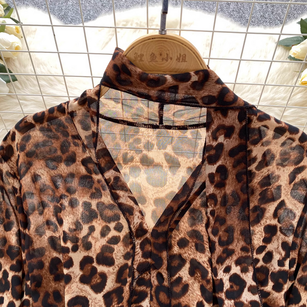 Leopard Printed Chiffon Dress with Girdle