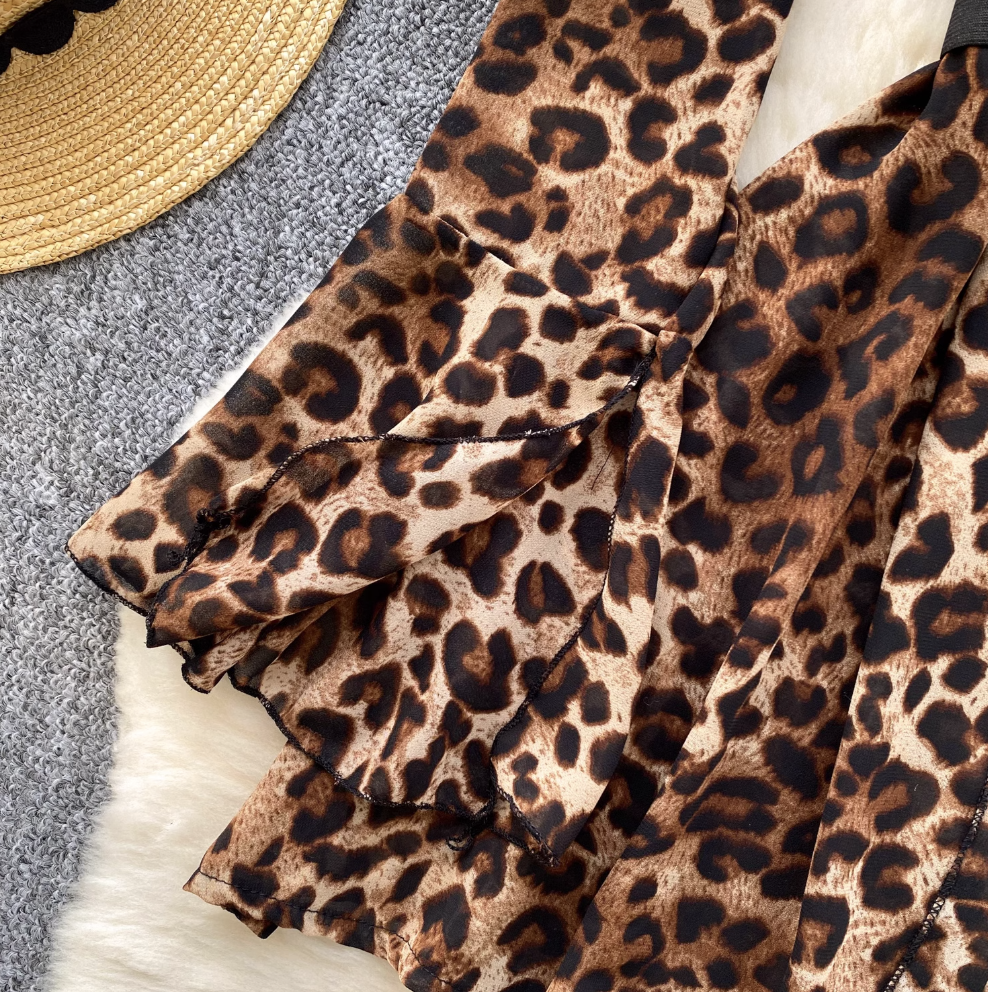 Leopard Printed Chiffon Dress with Girdle