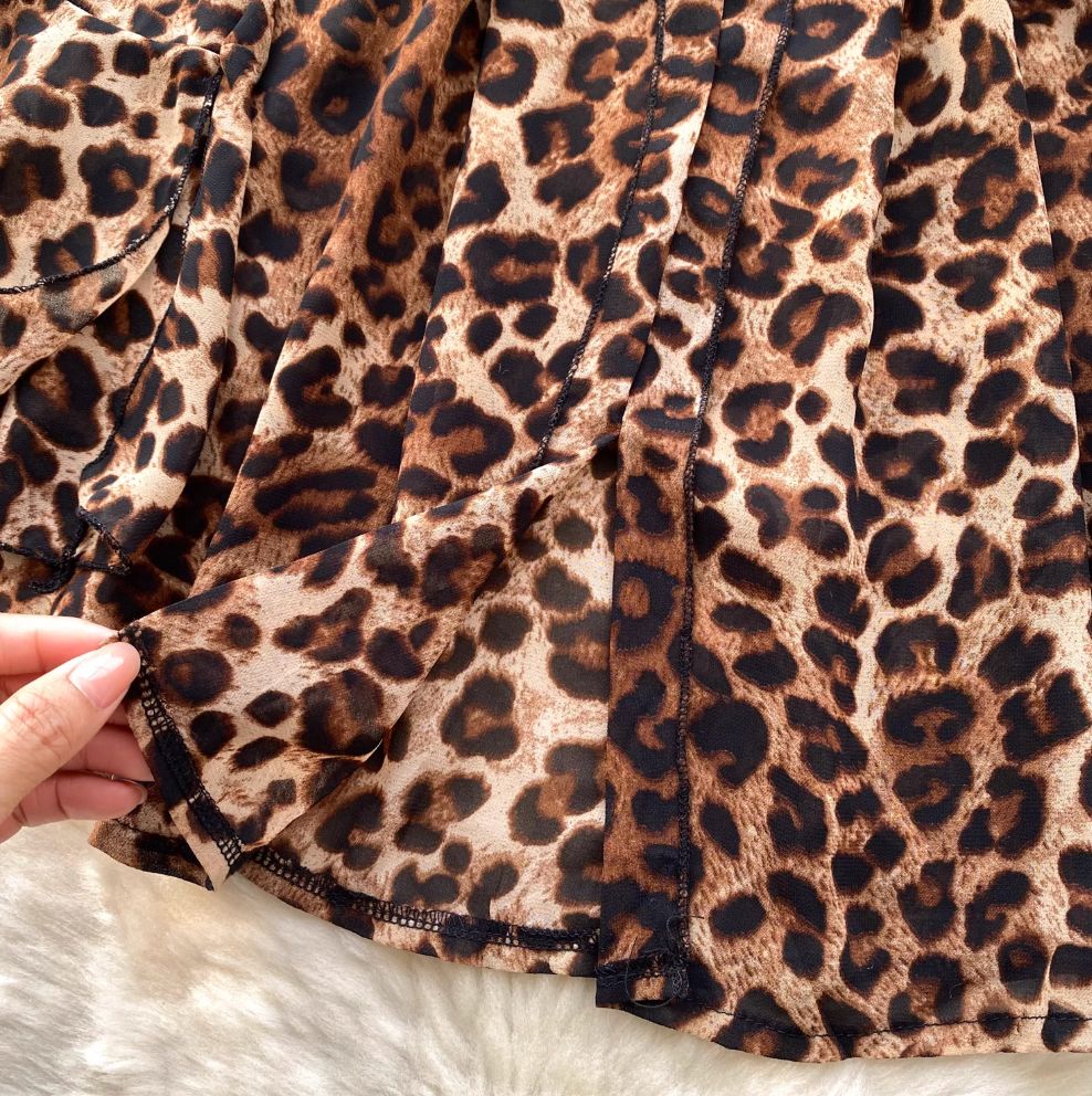 Leopard Printed Chiffon Dress with Girdle