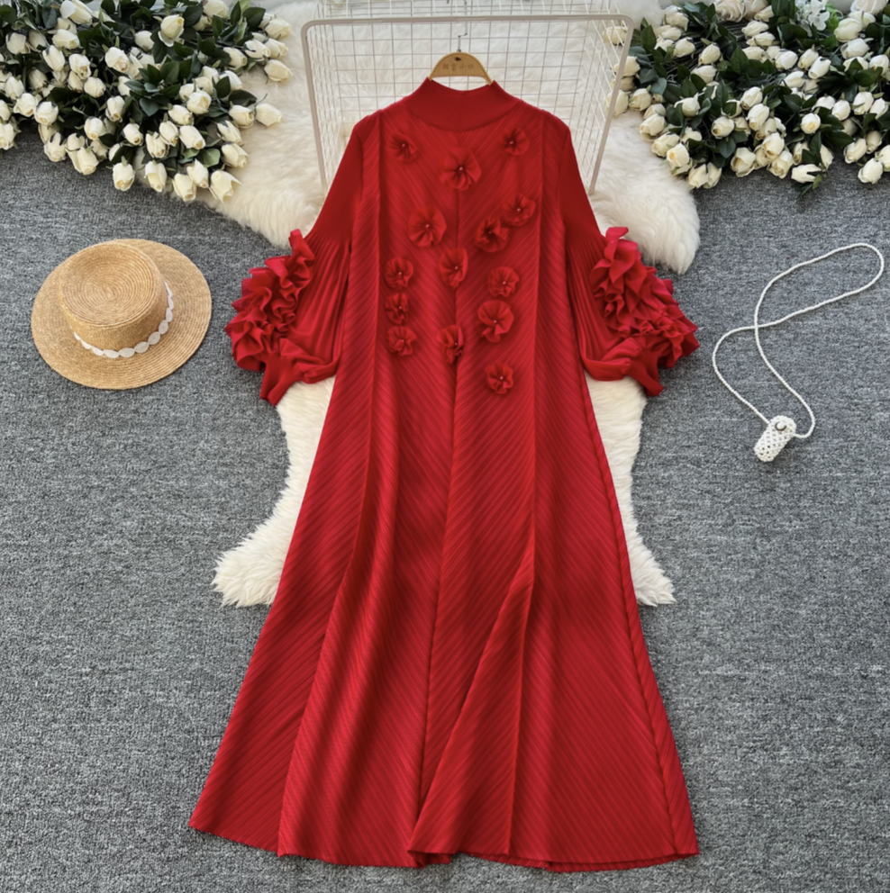 3D Beaded Floral Oversized Dress