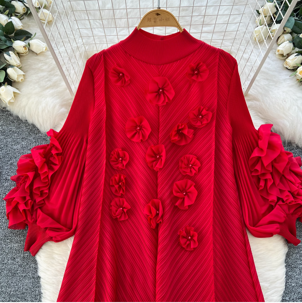 3D Beaded Floral Oversized Dress