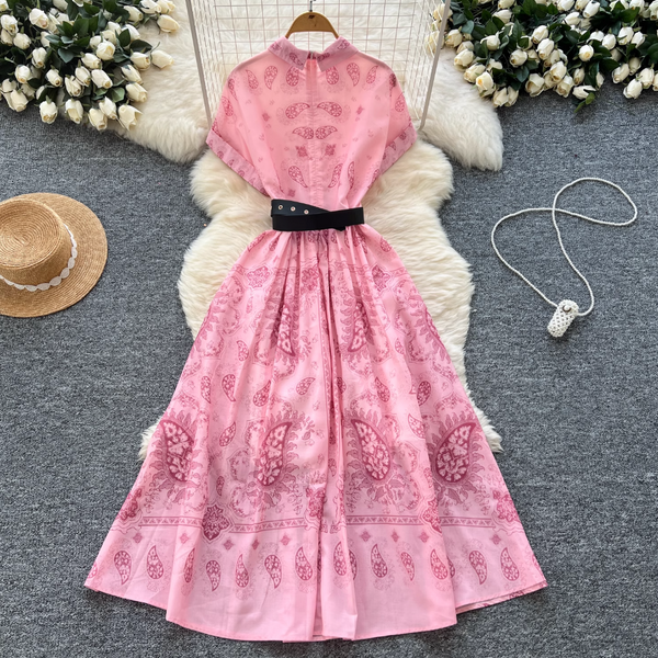 Vintage Short-sleeve Printed Shirt Dress