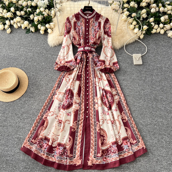 Vintage Floral Printed Shirt Dress