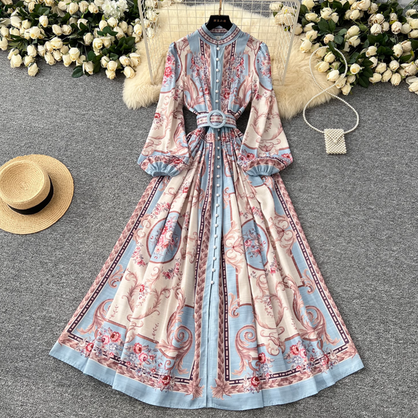 Vintage Floral Printed Shirt Dress