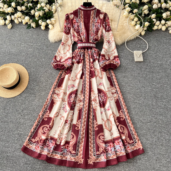 Vintage Floral Printed Shirt Dress