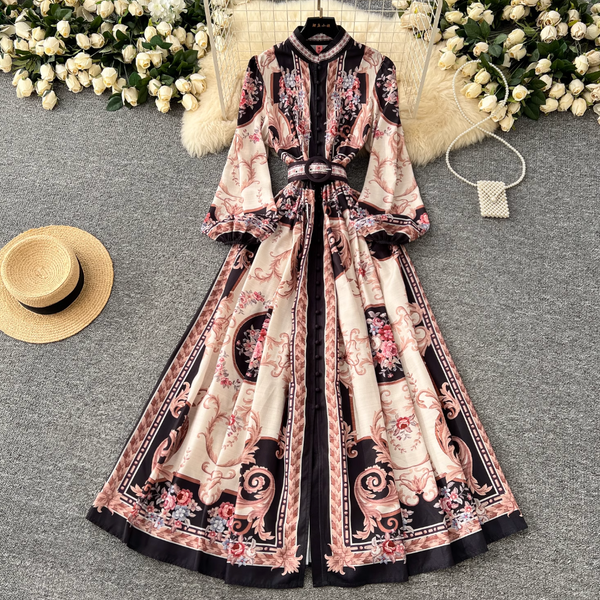 Vintage Floral Printed Shirt Dress