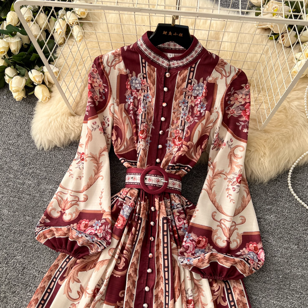 Vintage Floral Printed Shirt Dress