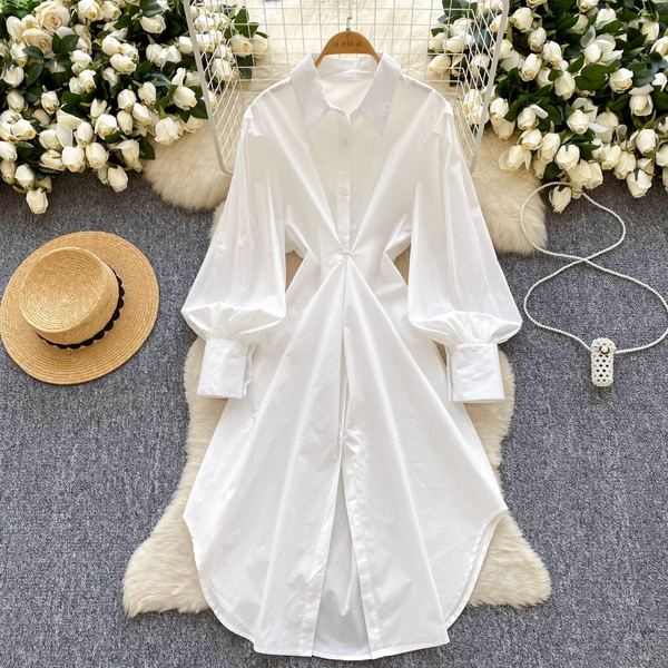 Simple Design White Shirt Dress