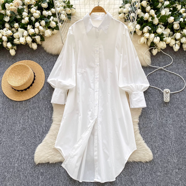 Simple Design White Shirt Dress