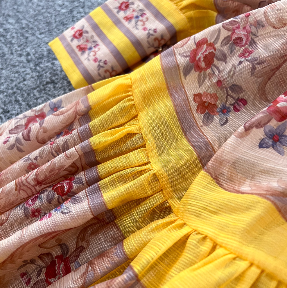 Courtly Yellow Floral Printed Shirt Dress