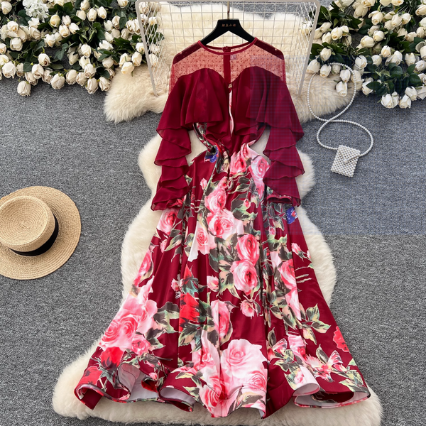 Premium Floral Printed Ruffled Hem Dress