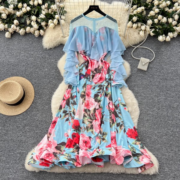 Premium Floral Printed Ruffled Hem Dress