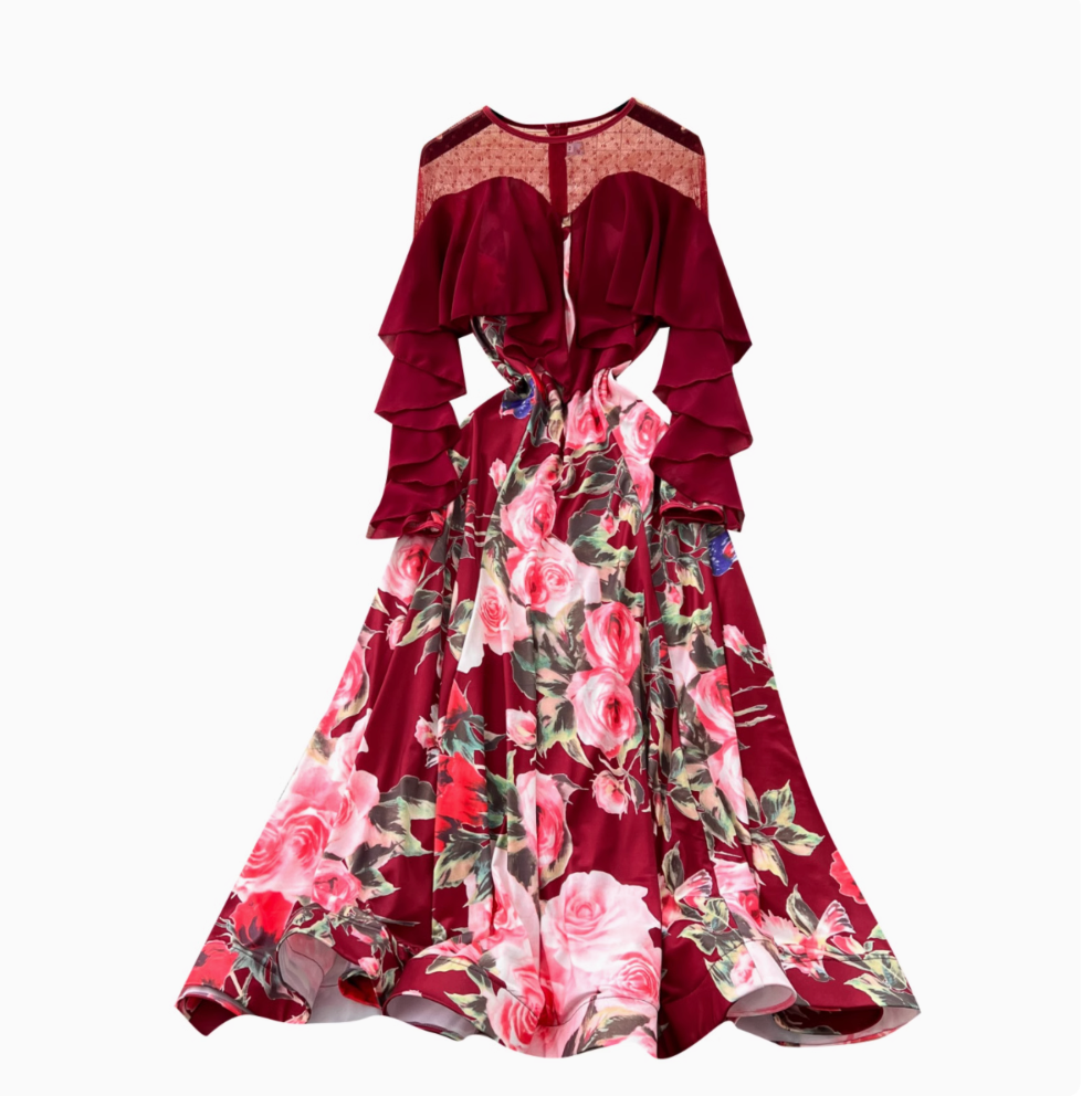 Premium Floral Printed Ruffled Hem Dress