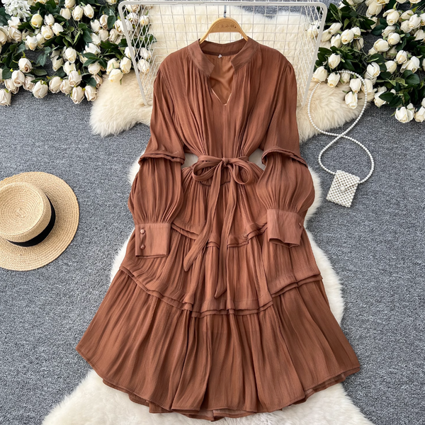 Solid Color Ruffled Glossy Dress