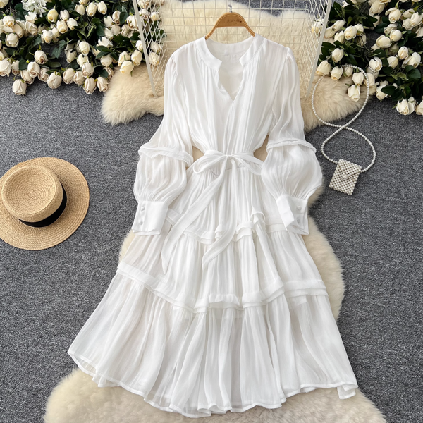 Solid Color Ruffled Glossy Dress