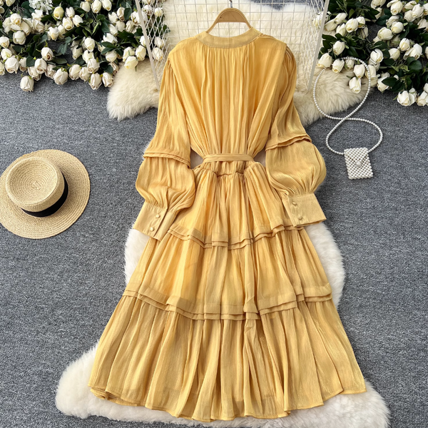 Solid Color Ruffled Glossy Dress