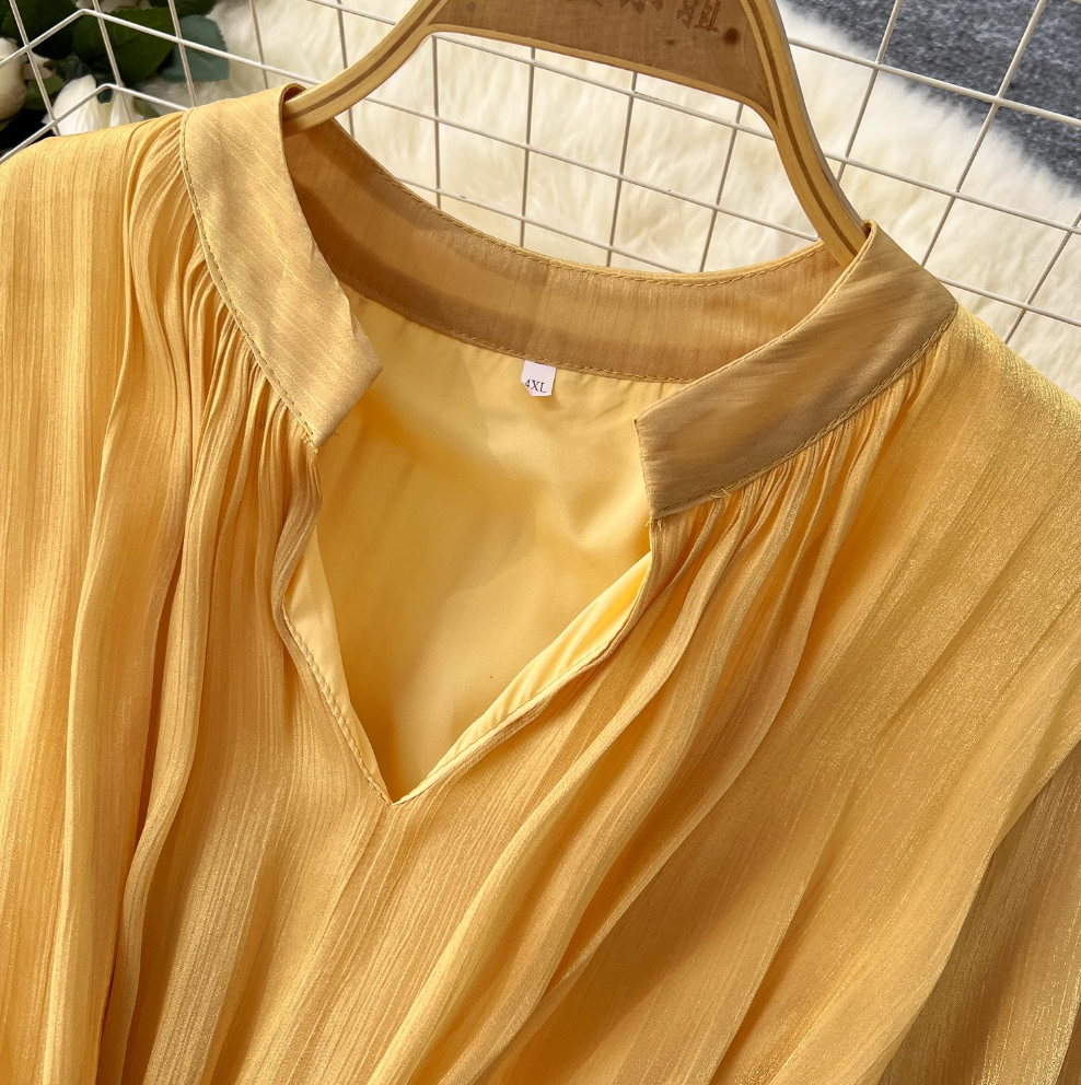Solid Color Ruffled Glossy Dress