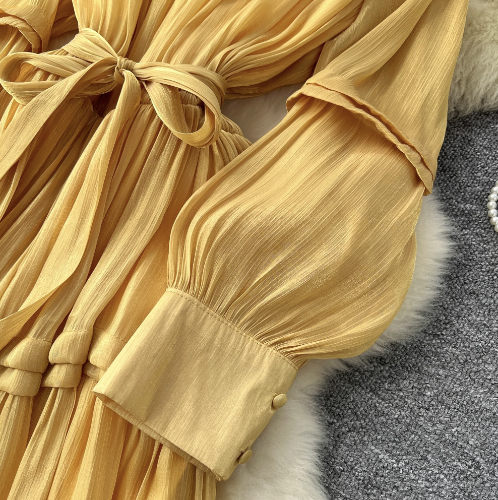 Solid Color Ruffled Glossy Dress