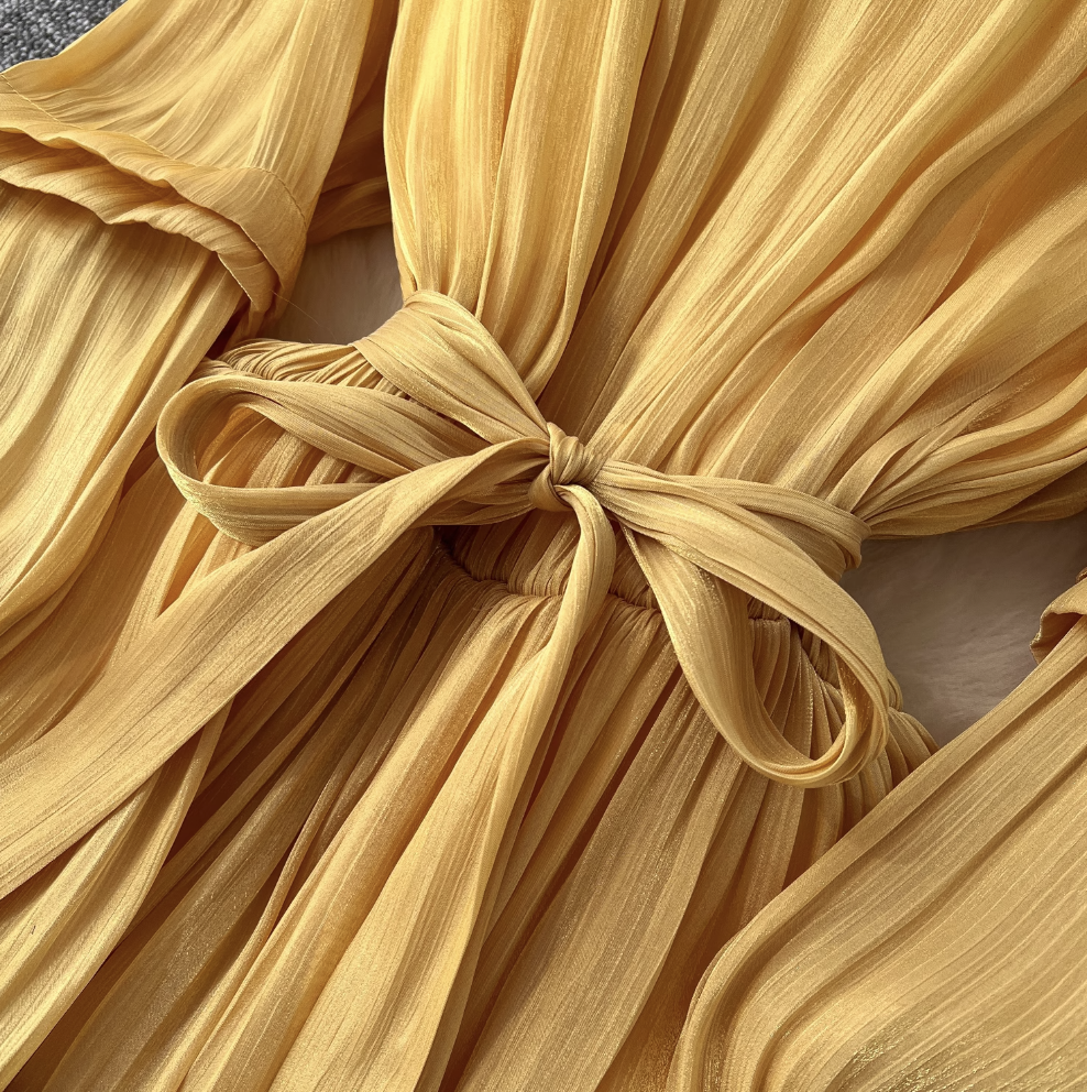 Solid Color Ruffled Glossy Dress