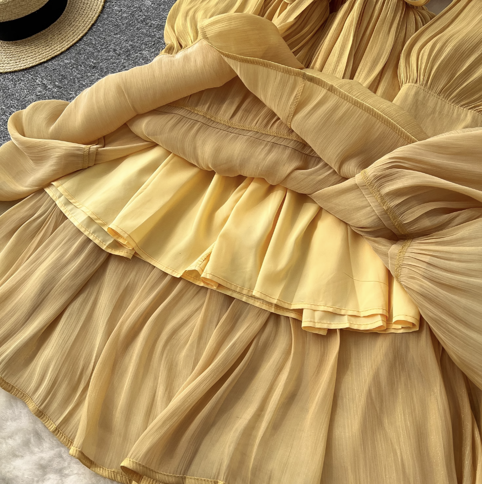 Solid Color Ruffled Glossy Dress