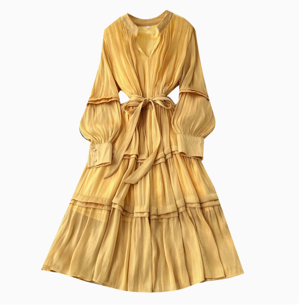 Solid Color Ruffled Glossy Dress