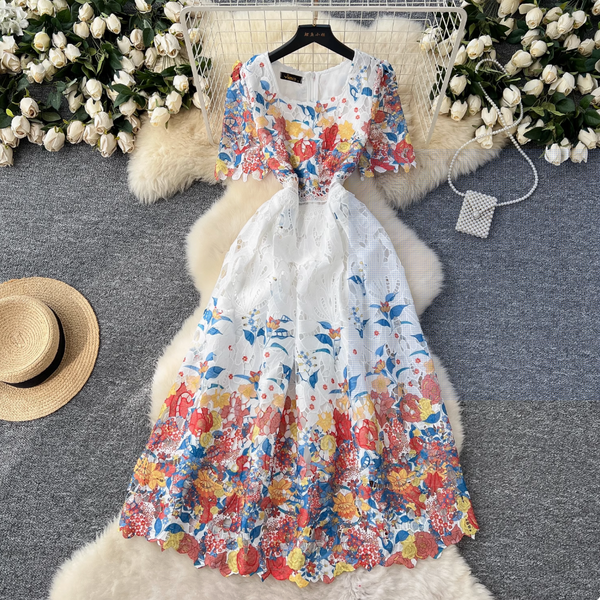 Crochet Floral Printed Lace Dress