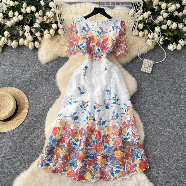 Crochet Floral Printed Lace Dress