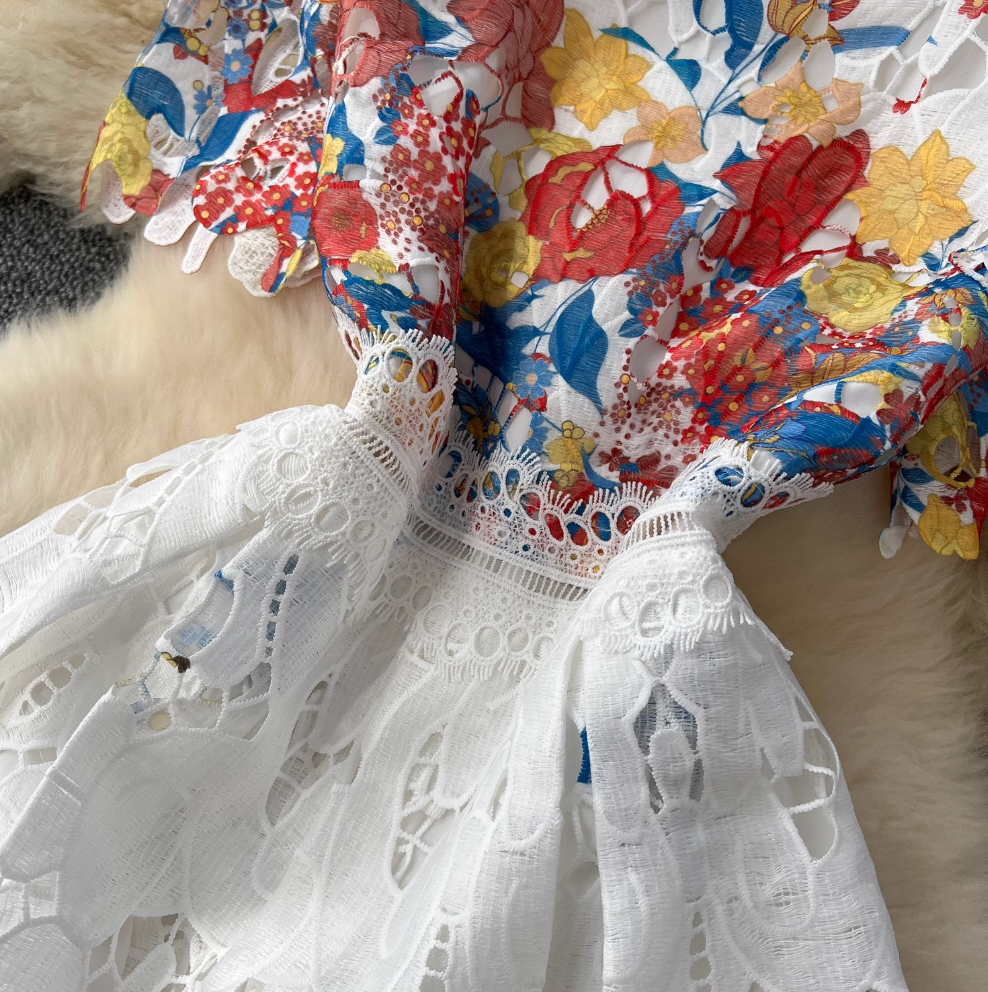 Crochet Floral Printed Lace Dress