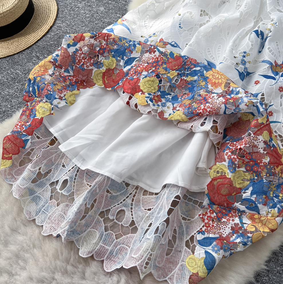 Crochet Floral Printed Lace Dress