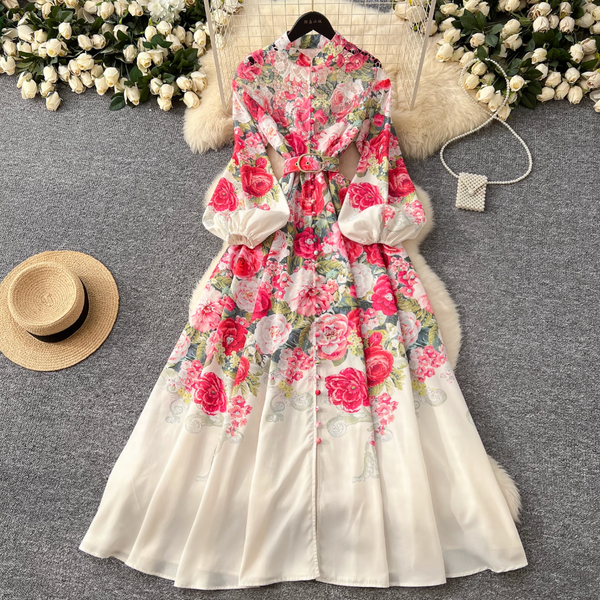 French Style Flared Sleeve Floral Dress