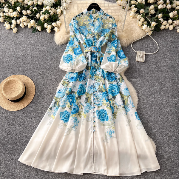 French Style Flared Sleeve Floral Dress