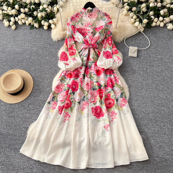 French Style Flared Sleeve Floral Dress