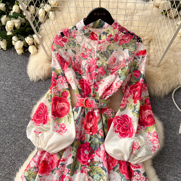 French Style Flared Sleeve Floral Dress