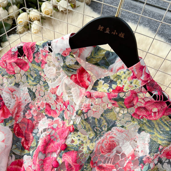 French Style Flared Sleeve Floral Dress