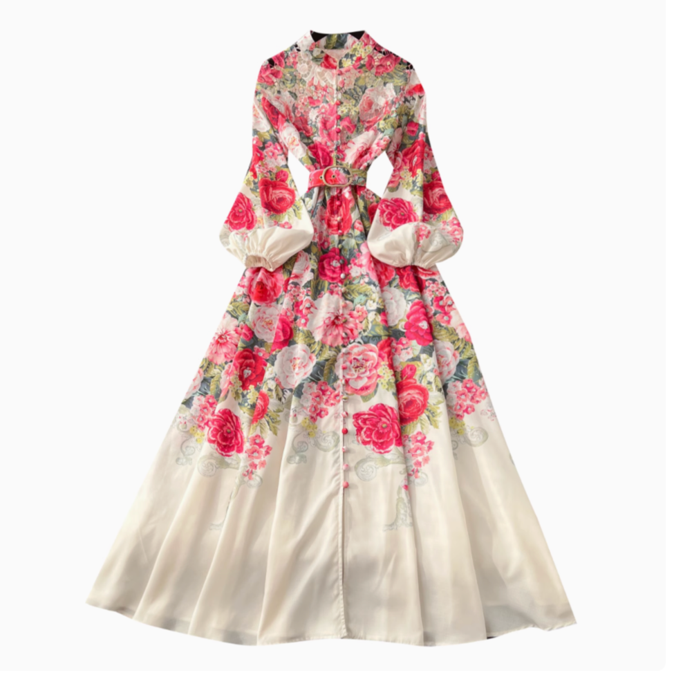 French Style Flared Sleeve Floral Dress